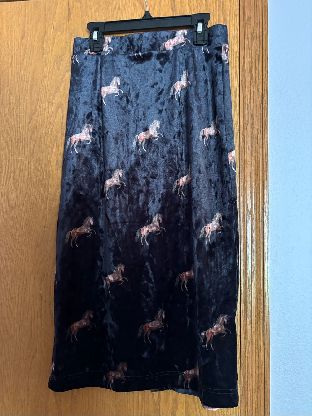 ModCloth midi skirt with horse print: “The Plot Thickens”